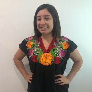Mexican Embroidered Black Blouse